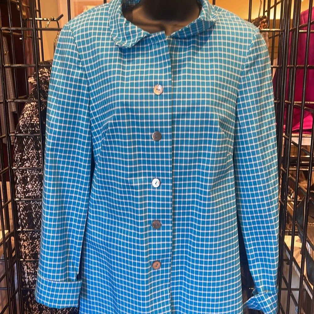 Nina Mclemore dazure and white tattersall shirt jacket nwt size 6 - Picture 3 of 6